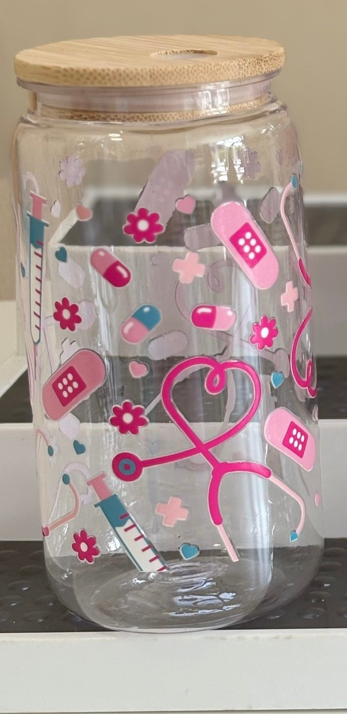 Nurse themed libbey plastic glass