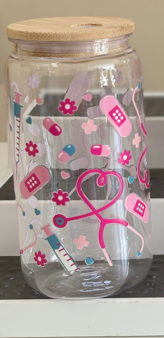 Nurse themed libbey plastic glass